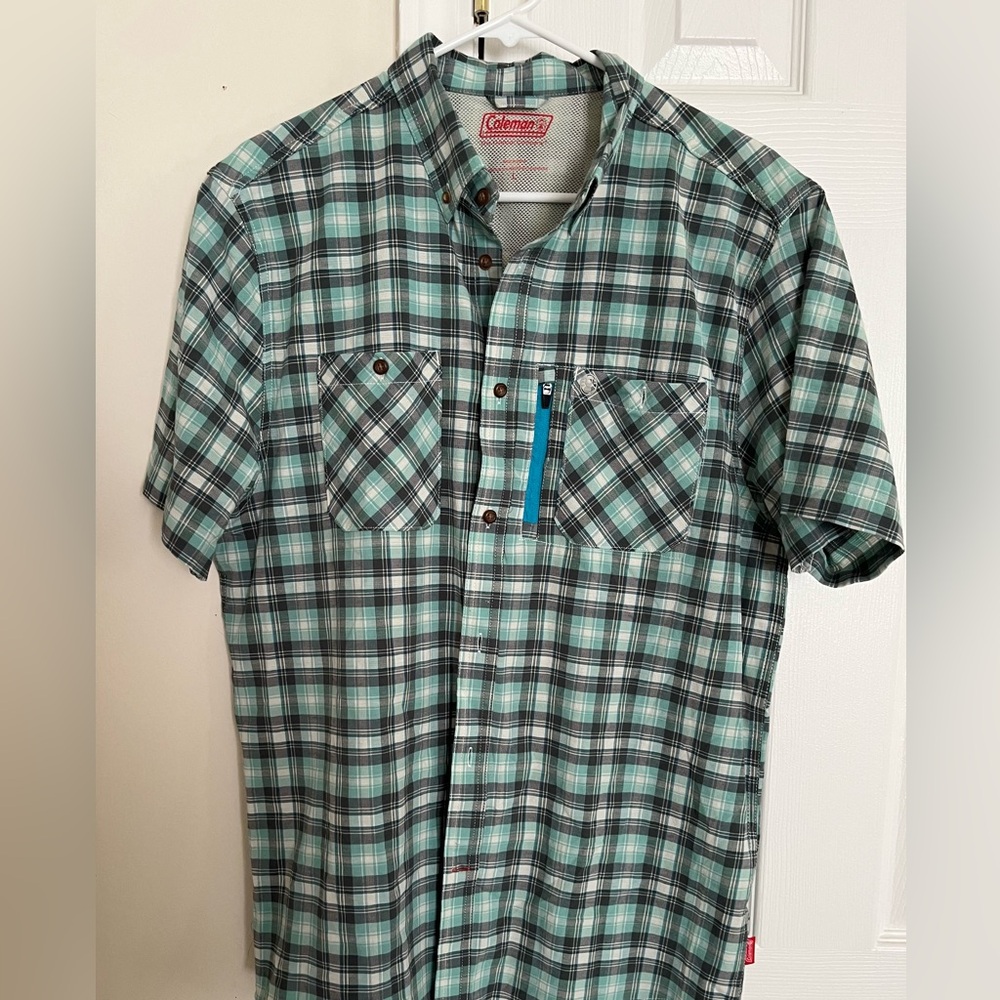 Coleman Green and Gray Plaid Button Down Shirt Size Large